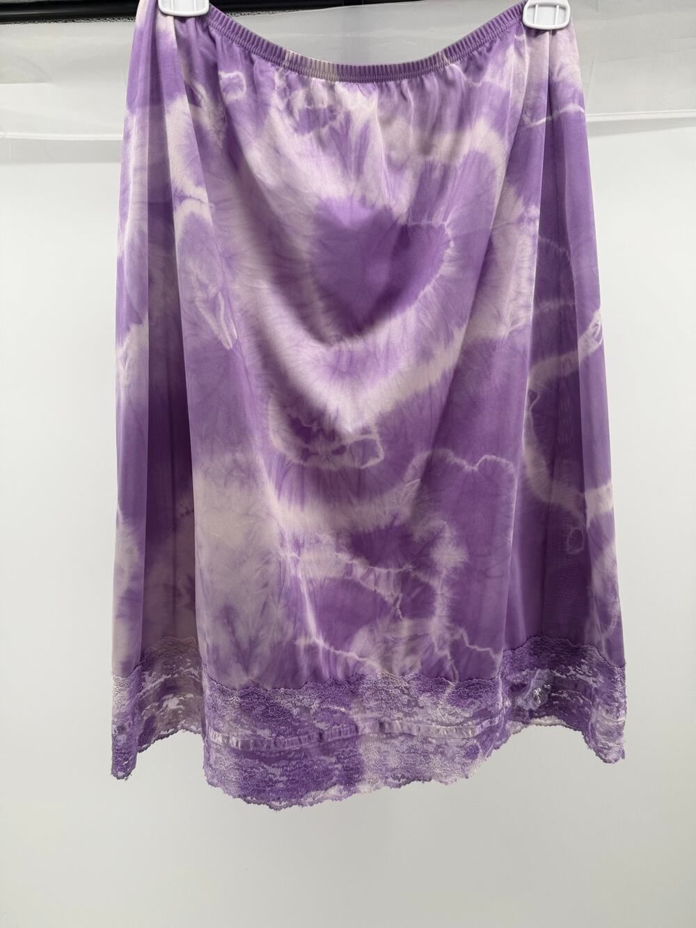 Formfit Hand Dyed Tie Dye Half Slip Skirt Lace Hem Purple Vintage M